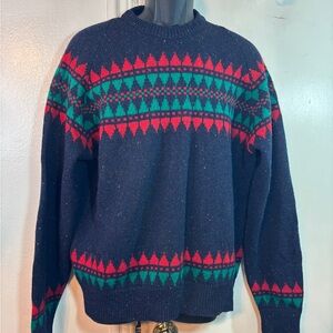 Pendleton Men's Crewneck Sweater - Navy with Red and Green Design